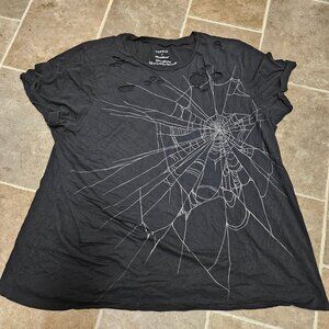 Torrid Shirt Womens 3X Black Relaxed Fit Spiderweb Graphic Distressed Plus Size